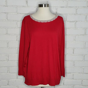NWT [Talbots] Red Sweater w/ Faux Pearls